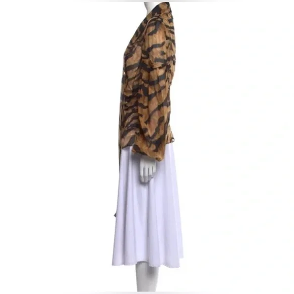 Dolce & Gabbana Sheer Silk Tiger-Print Bow Chiffon Blouse (Size Approx S) RARE - Picture 3 of 11